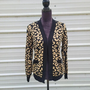 Popsugar Cardigan Women Brown Black Button Up Knit Long Sleeve Cotton Open XS